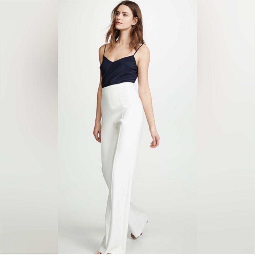 Black Halo Saxon Vneck Blue and White Block Jumpsuit Romper Size: 10